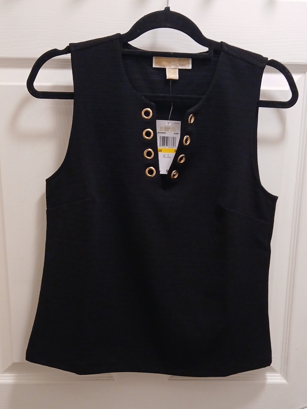 MICHAEL Michael Kors Black Sleeveless Tank with Gold Eyelets